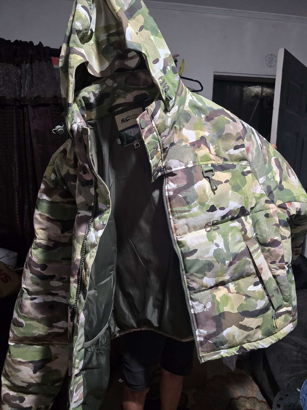 Camouflage Hooded Puffer Jacket - Green Camo